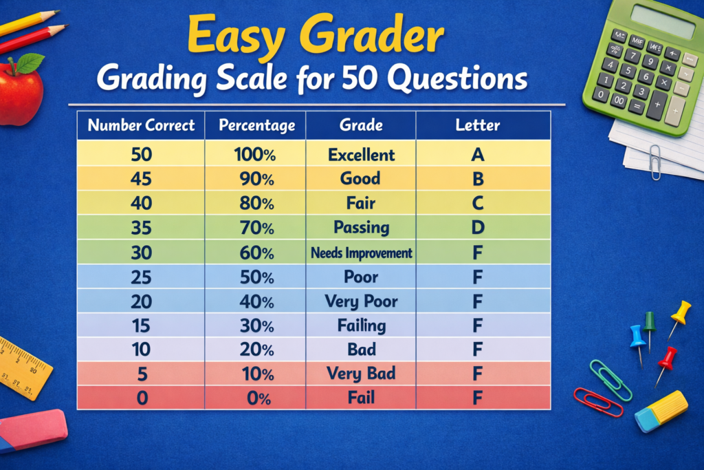 easy grader grading scale for 50 questions